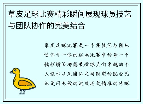草皮足球比赛精彩瞬间展现球员技艺与团队协作的完美结合