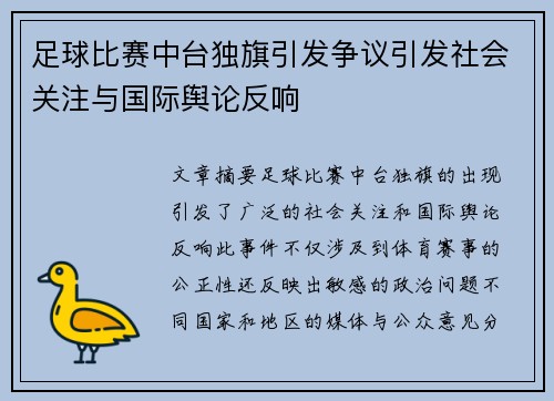 足球比赛中台独旗引发争议引发社会关注与国际舆论反响