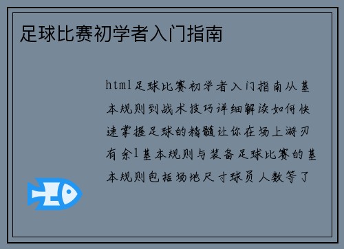 足球比赛初学者入门指南