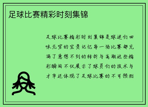 足球比赛精彩时刻集锦