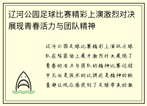 辽河公园足球比赛精彩上演激烈对决展现青春活力与团队精神