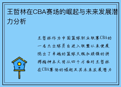 王哲林在CBA赛场的崛起与未来发展潜力分析
