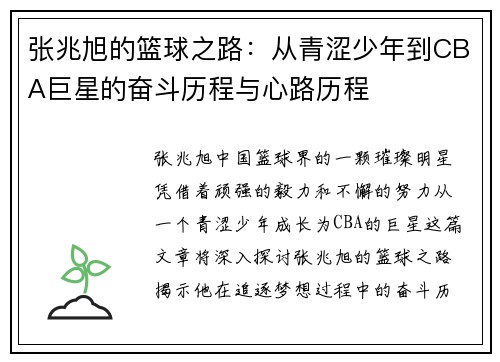 张兆旭的篮球之路：从青涩少年到CBA巨星的奋斗历程与心路历程