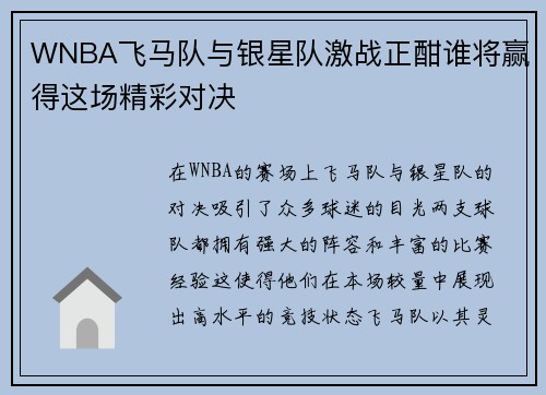 WNBA飞马队与银星队激战正酣谁将赢得这场精彩对决