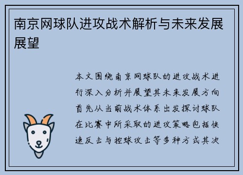 南京网球队进攻战术解析与未来发展展望