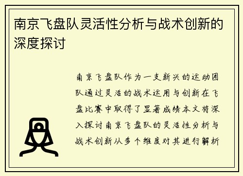 南京飞盘队灵活性分析与战术创新的深度探讨